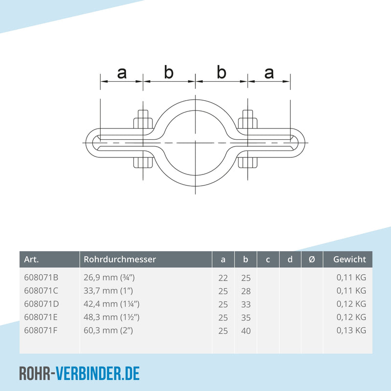 Gitterhalter doppelt 42,4 mm | technische Zeichnung | Rohrverbinder | Schnelle Lieferung | Rohr-verbinder.de