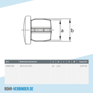 Stopfen Metall 26,9 mm | technische Zeichnung | Rohrverbinder | Schnelle Lieferung | Rohr-verbinder.de