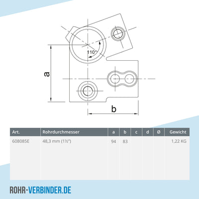 Traufenstück 48,3 mm | technische Zeichnung | Rohrverbinder | Schnelle Lieferung | Rohr-verbinder.de