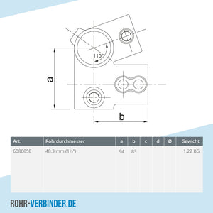 Traufenstück 48,3 mm | technische Zeichnung | Rohrverbinder | Schnelle Lieferung | Rohr-verbinder.de