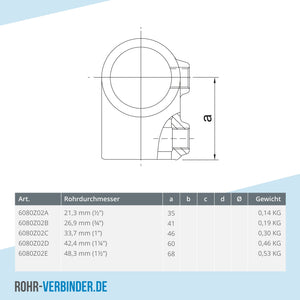 T-Stück kurz schwarz 42,4 mm | technische Zeichnung | Rohrverbinder | Schnelle Lieferung | Rohr-verbinder.de