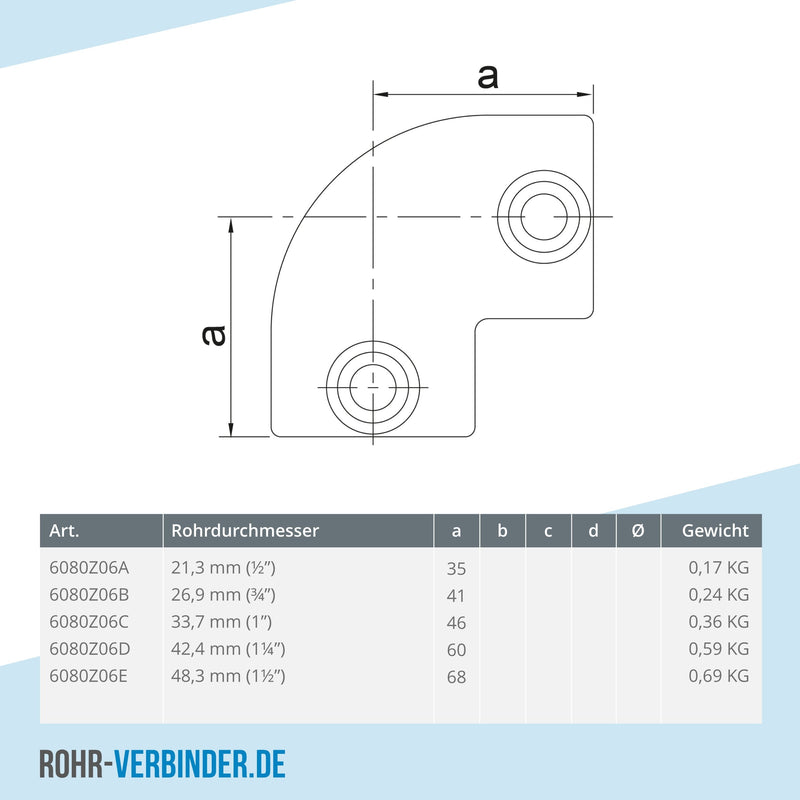 Bogen 90º schwarz 26,9 mm | technische Zeichnung | Rohrverbinder | Schnelle Lieferung | Rohr-verbinder.de