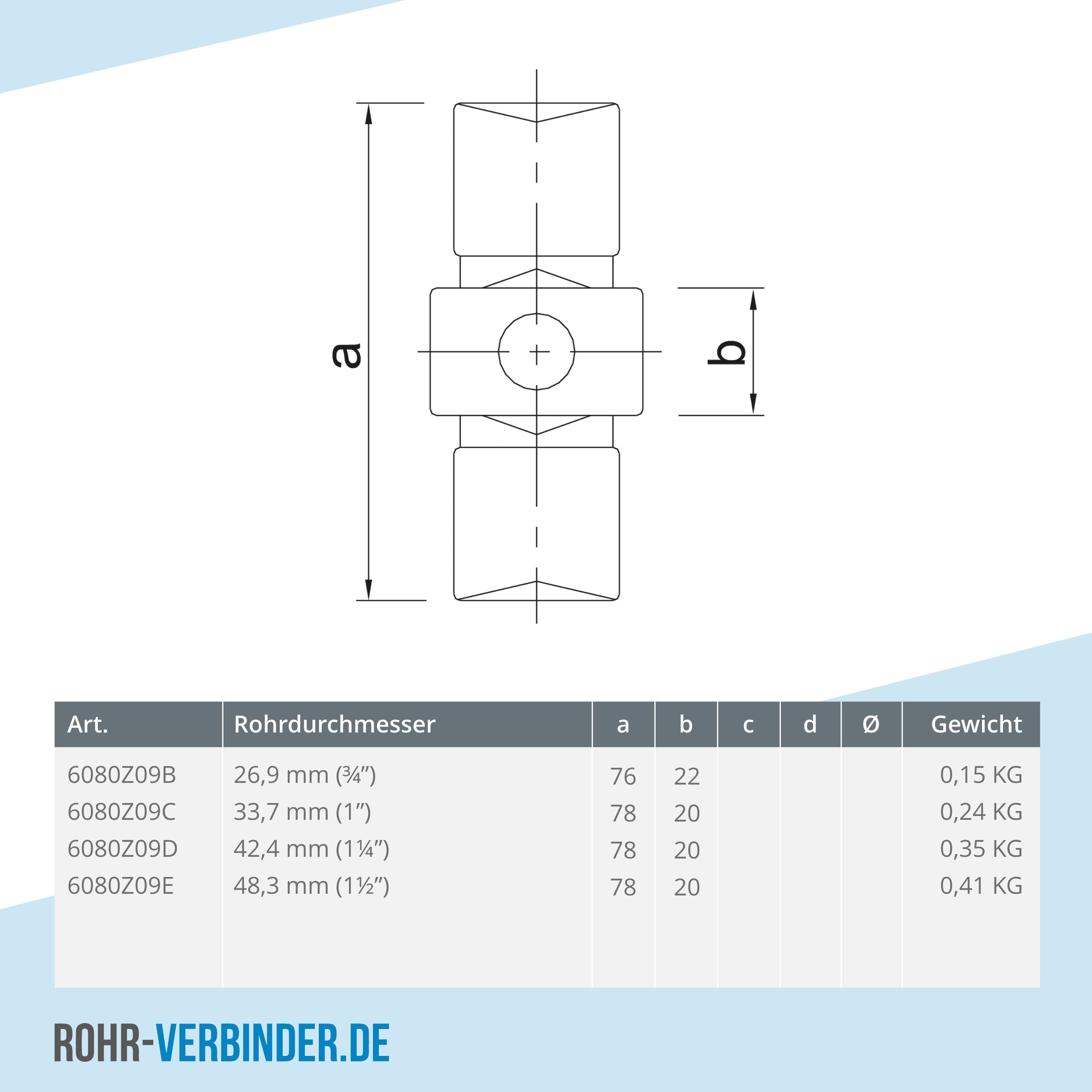 Verbindungsstück innen schwarz 26,9 mm | technische Zeichnung | Rohrverbinder | Schnelle Lieferung | Rohr-verbinder.de