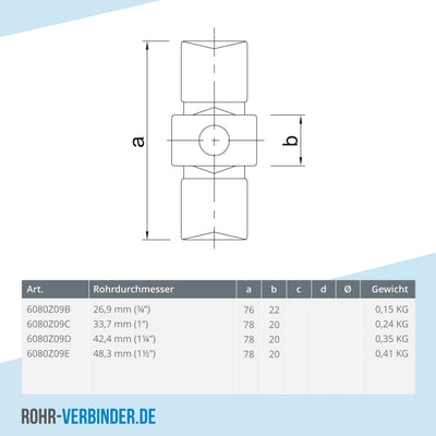 Verbindungsstück innen schwarz 42,4 mm | technische Zeichnung | Rohrverbinder | Schnelle Lieferung | Rohr-verbinder.de