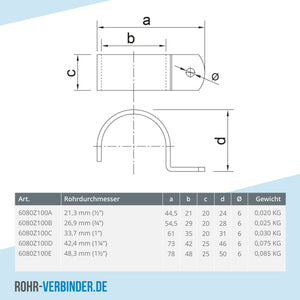 Rohrschelle schwarz 26,9 mm | technische Zeichnung | Rohrverbinder | Schnelle Lieferung | Rohr-verbinder.de