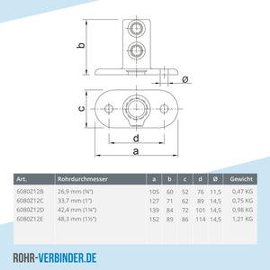 Fußplatte oval schwarz 26,9 mm | technische Zeichnung | Rohrverbinder | Schnelle Lieferung | Rohr-verbinder.de