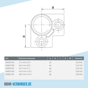 Dreiweg-Eckstück 90º schwarz 42,4 mm | technische Zeichnung | Rohrverbinder | Schnelle Lieferung | Rohr-verbinder.de