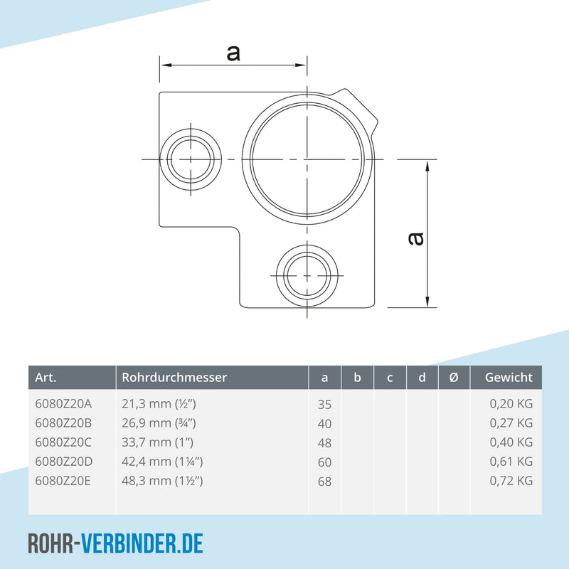 Eckstück 90º schwarz 26,9 mm | technische Zeichnung | Rohrverbinder | Schnelle Lieferung | Rohr-verbinder.de