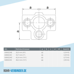 T-Stück für Stützrohr schwarz 42,4 mm | technische Zeichnung | Rohrverbinder | Schnelle Lieferung | Rohr-verbinder.de