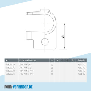 T-Stück offen schwarz 48,3 mm | technische Zeichnung | Rohrverbinder | Schnelle Lieferung | Rohr-verbinder.de