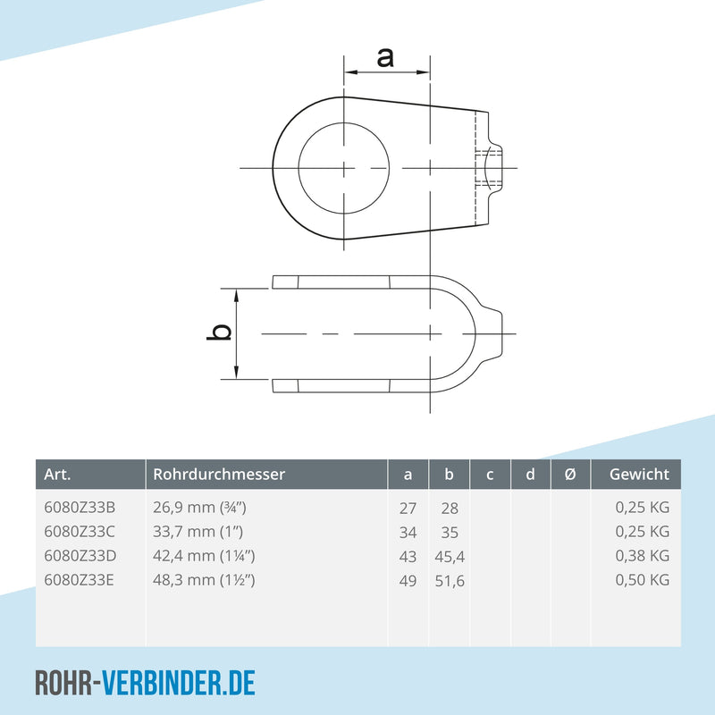 Kreuzstück offen schwarz 48,3 mm | technische Zeichnung | Rohrverbinder | Schnelle Lieferung | Rohr-verbinder.de