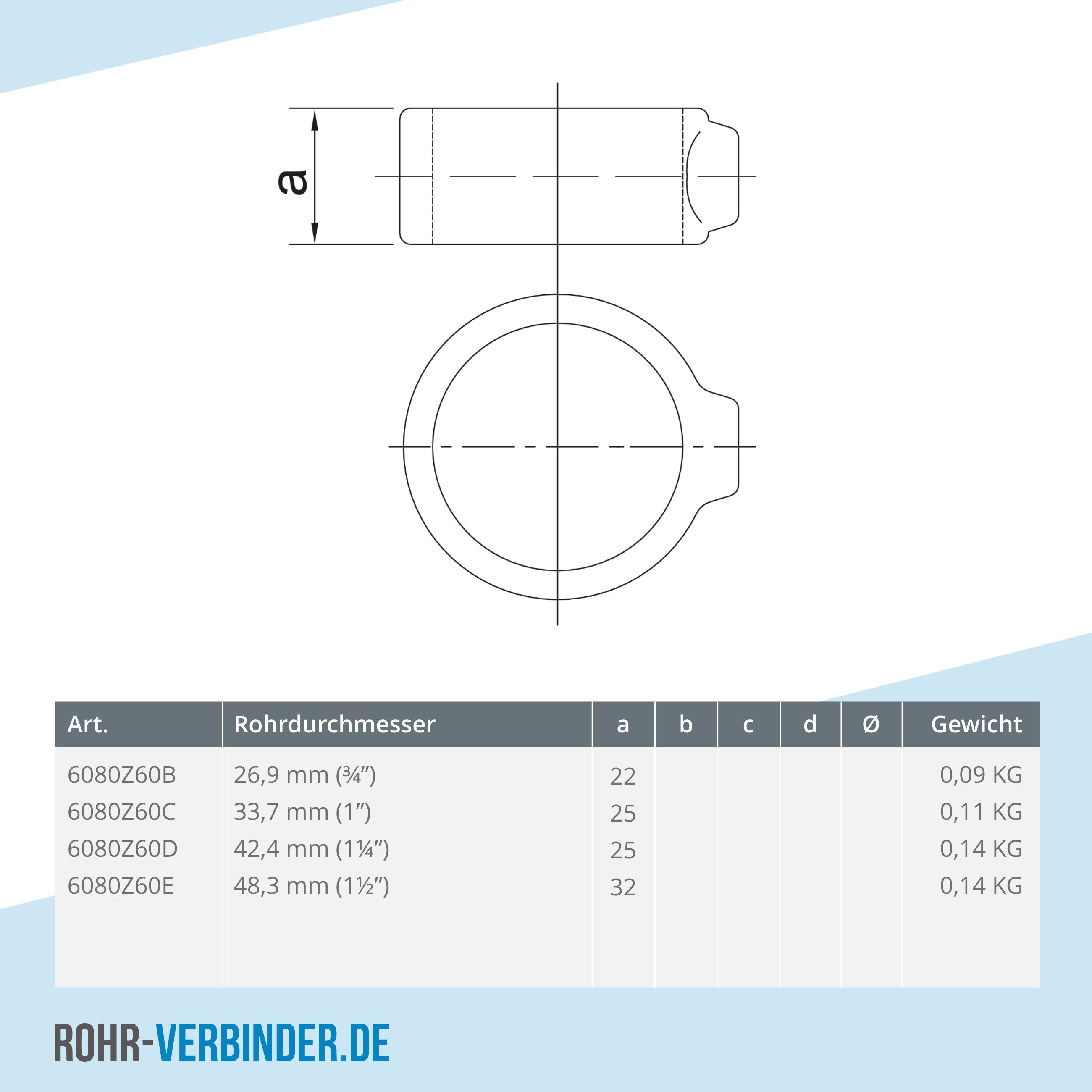 Stellring schwarz 48,3 mm | technische Zeichnung | Rohrverbinder | Schnelle Lieferung | Rohr-verbinder.de