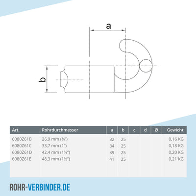 Stellring mit Haken schwarz 48,3 mm | technische Zeichnung | Rohrverbinder | Schnelle Lieferung | Rohr-verbinder.de