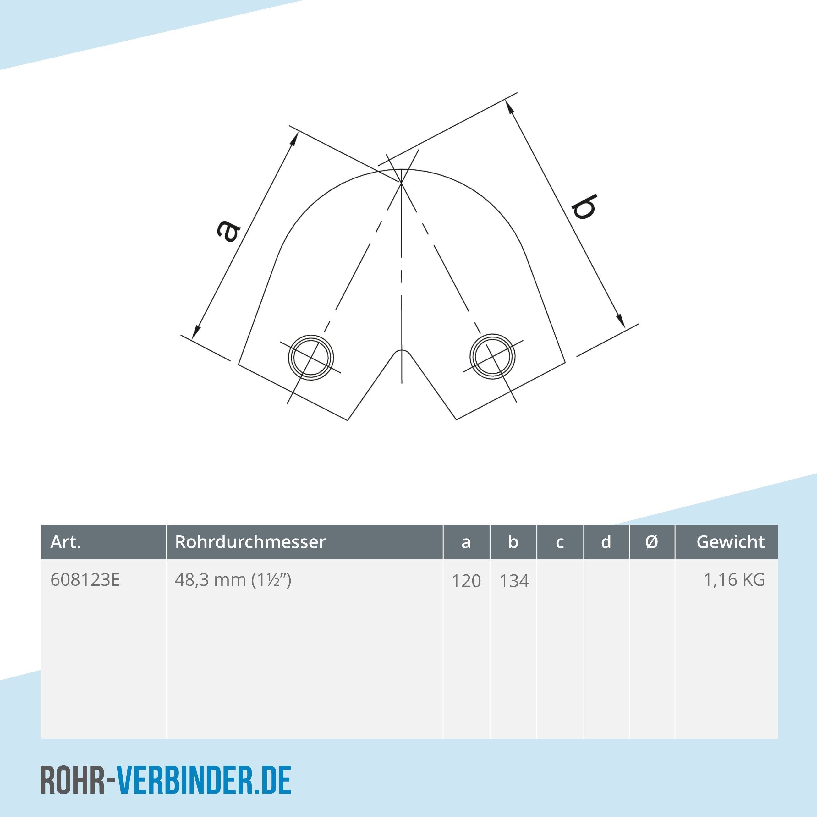 Bogen 40º - 70º 48,3 mm | technische Zeichnung | Rohrverbinder | Schnelle Lieferung | Rohr-verbinder.de
