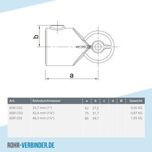 Eckstück verstellbar 42,4 mm | technische Zeichnung | Rohrverbinder | Schnelle Lieferung | Rohr-verbinder.de