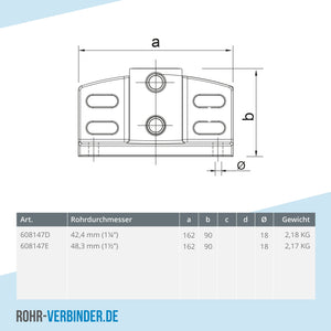 Trittrand-Fußplatte 48,3 mm | technische Zeichnung | Rohrverbinder | Schnelle Lieferung | Rohr-verbinder.de