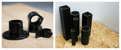 Schwarze Rohre und Rohrverbinder