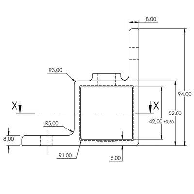 Ösenteil mit Doppellasche 90º 40 mm quadratisch