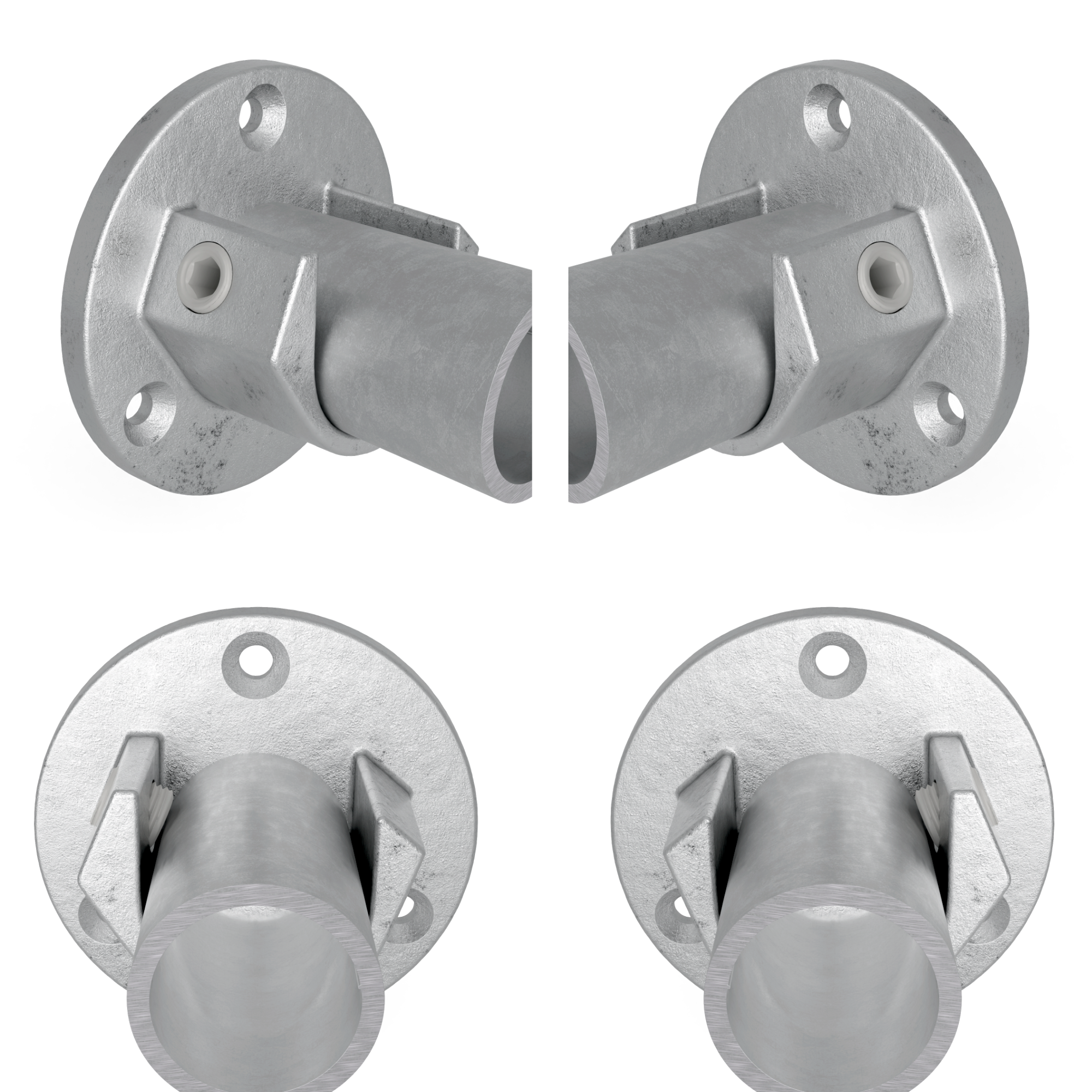 Rohrverbinder Stangenhalter (Set) 33,7 mm - Vorderansicht mit Rohren (Rohr-verbinder.de)