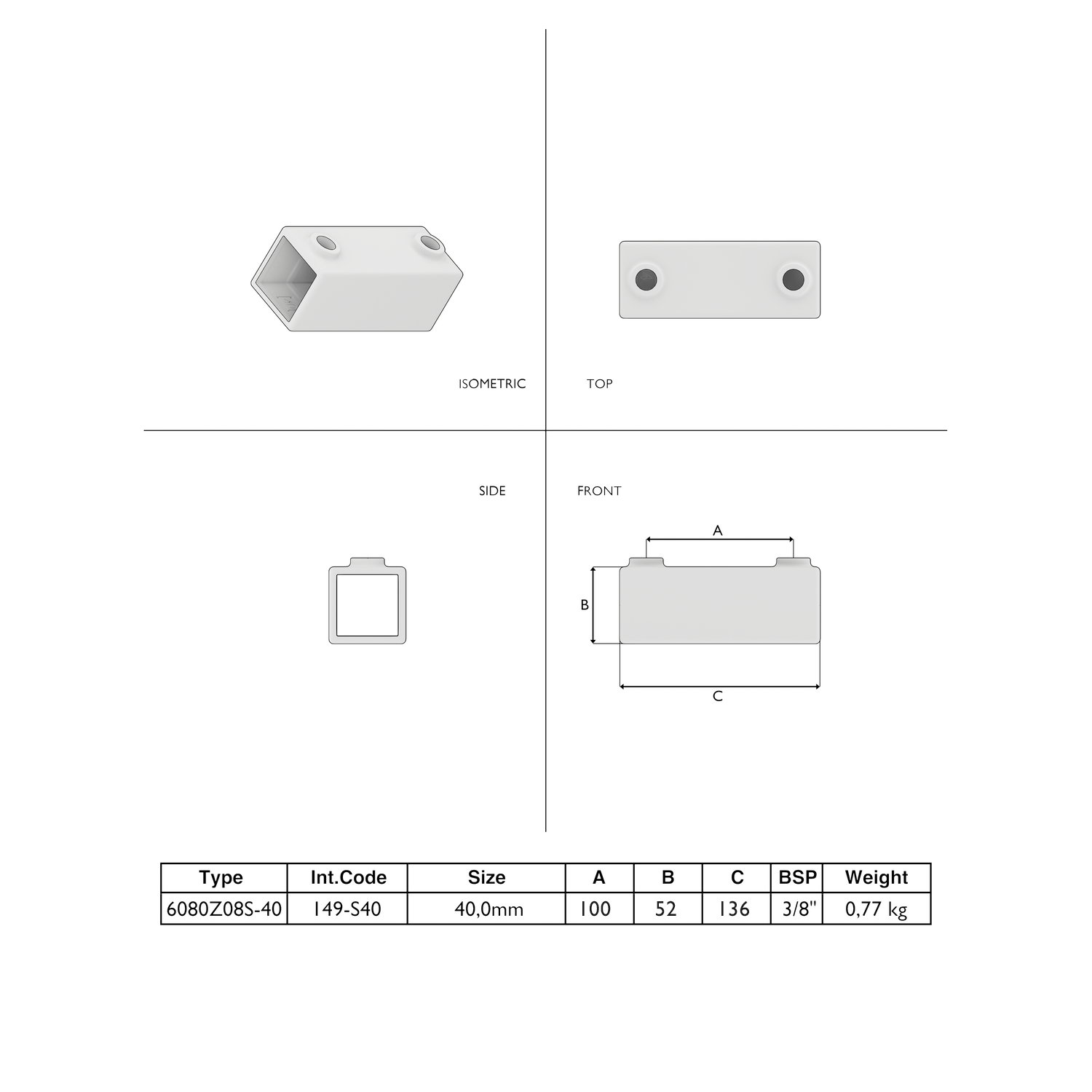 Verlängerungsstück schwarz 40 mm quadratisch