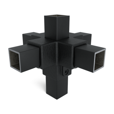 Kreuzstück für Stützrohr schwarz 40 mm quadratisch