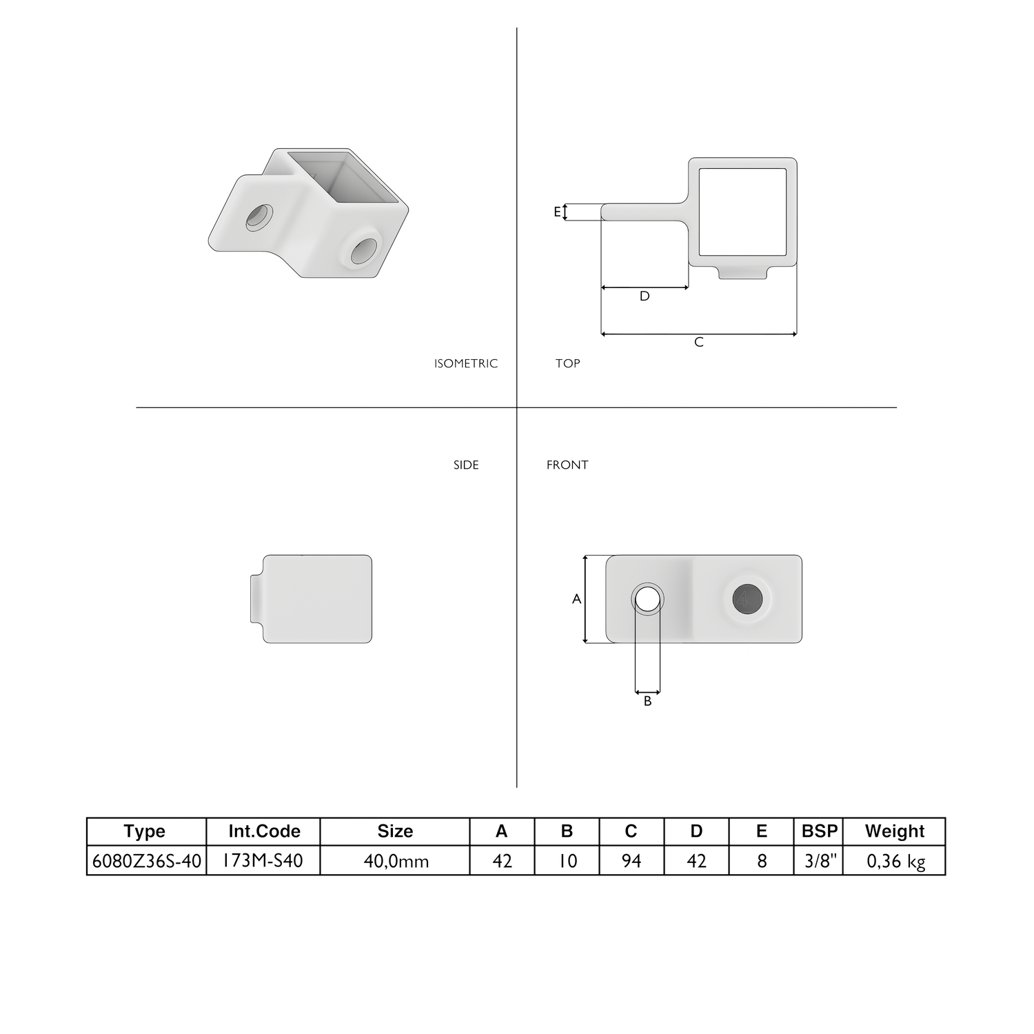 Gelenkauge schwarz 40 mm quadratisch