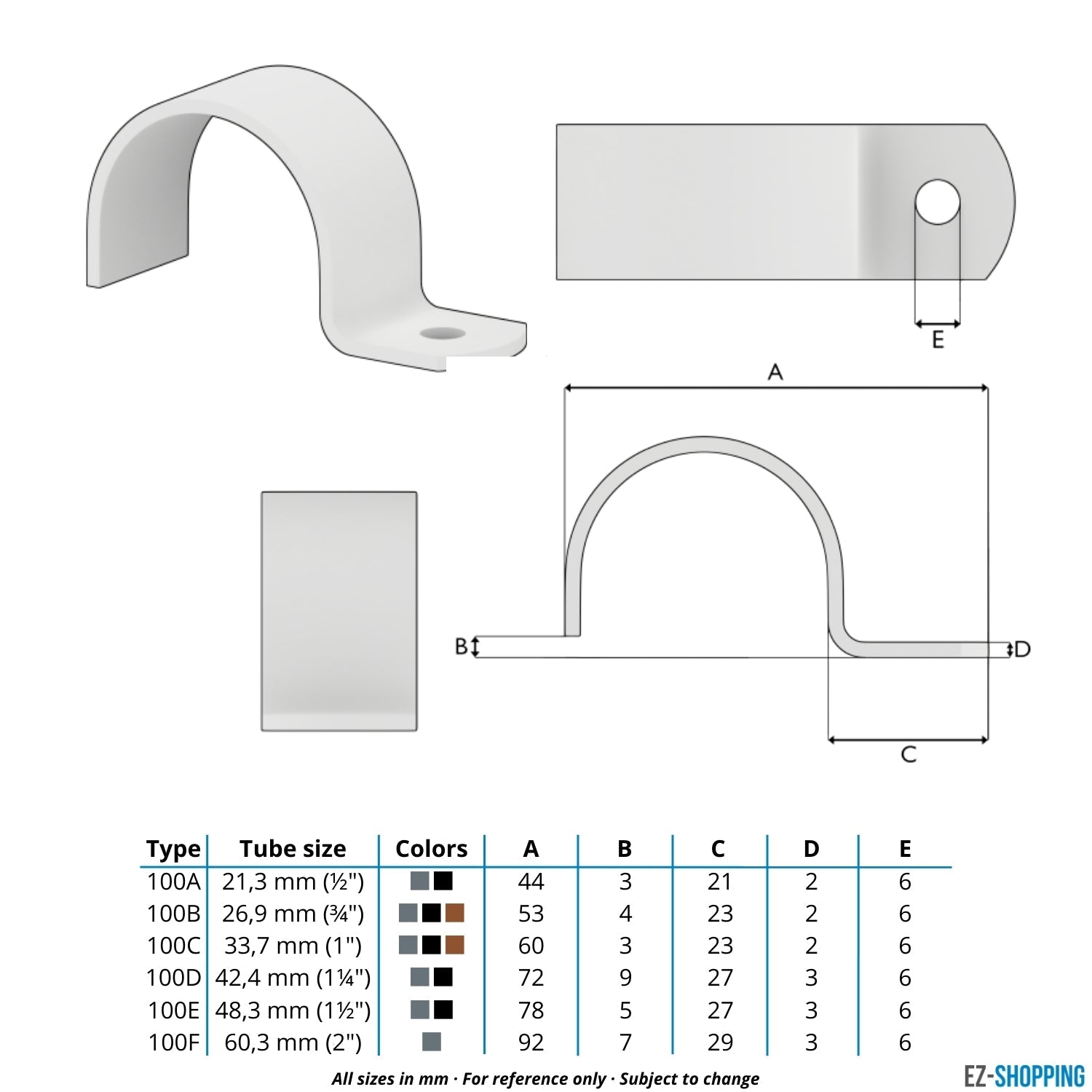 Rohrverbinder Rohrschelle 21,3 mm - Maßtabelle - technische Zeichnung (Rohr-verbinder.de)