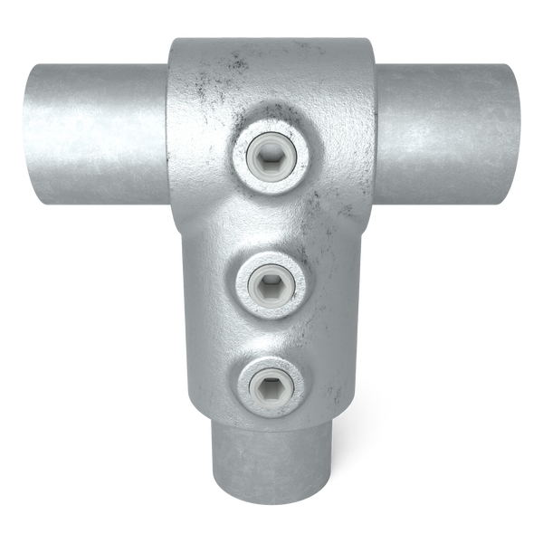 Rohrverbinder T-Stück kurz - lang 42,4 mm - Vorderansicht mit Rohren (Rohr-verbinder.de)