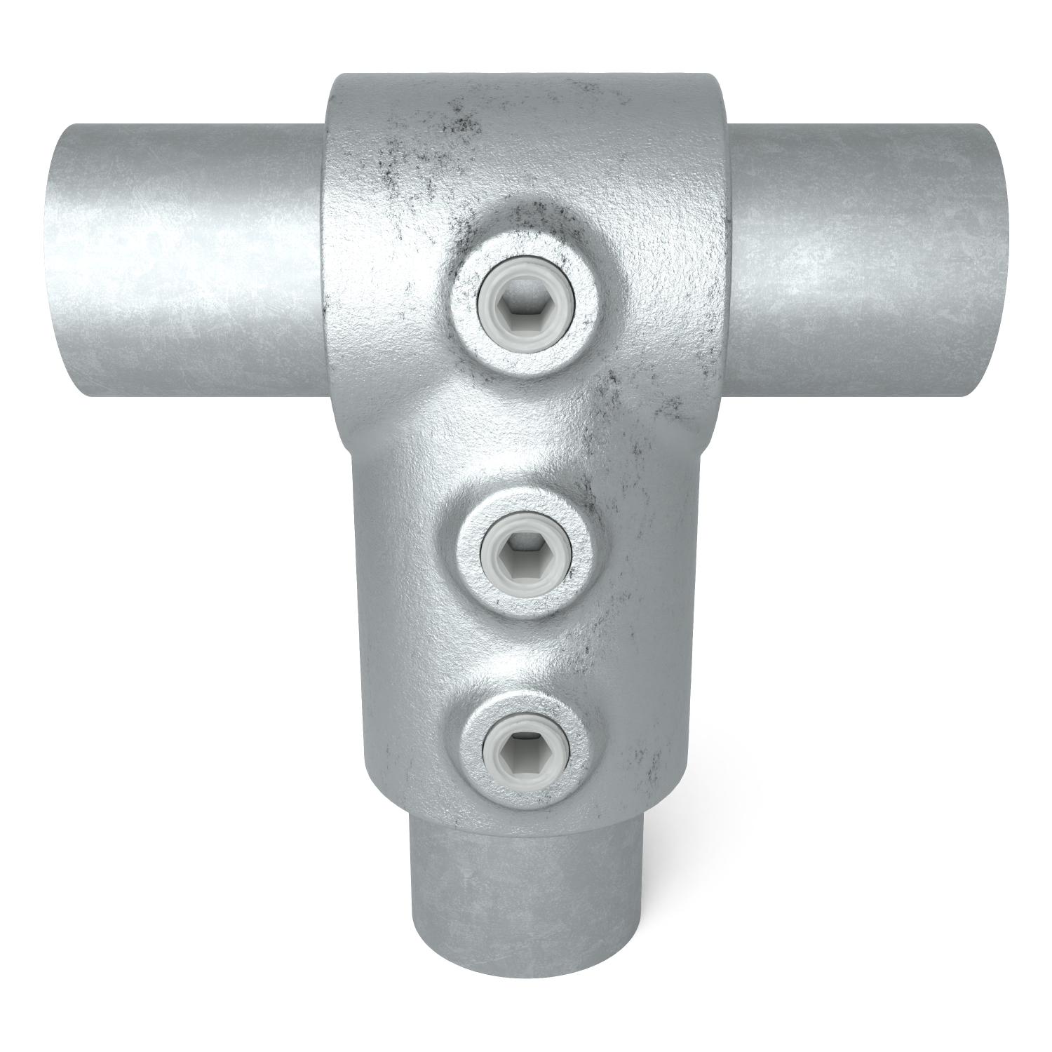 Rohrverbinder T-Stück kurz - lang 42,4 mm - Vorderansicht mit Rohren (Rohr-verbinder.de)