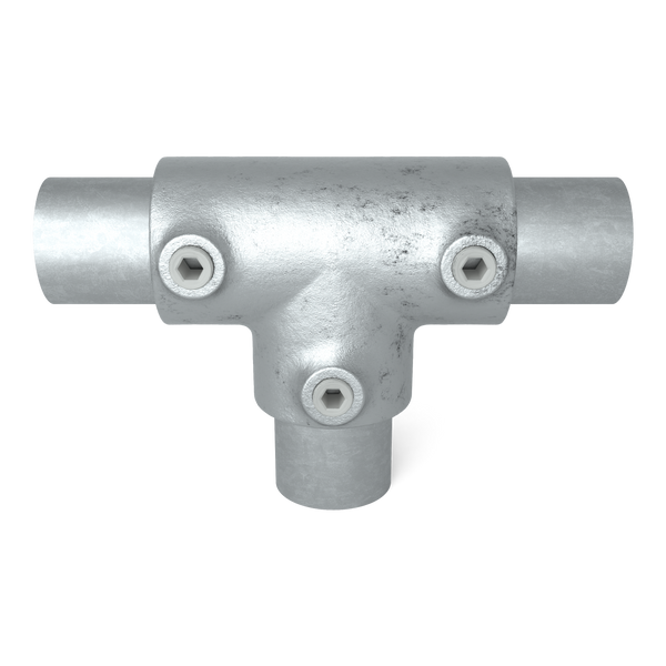 Rohrverbinder T-Stück lang 42,4 mm - Vorderansicht mit Rohren (Rohr-verbinder.de)