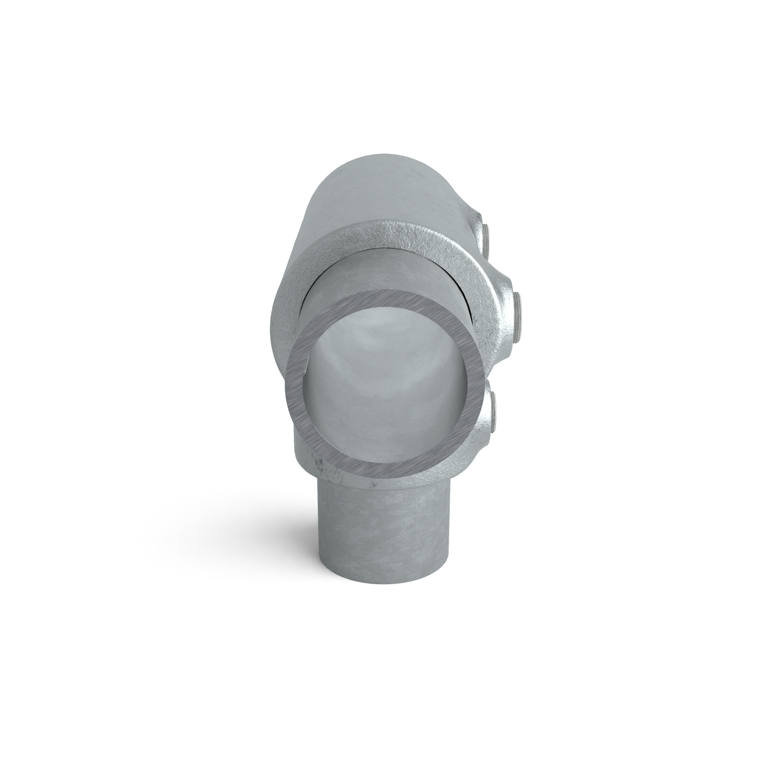 Rohrverbinder T-Stück lang 26,9 mm - Seitenansicht mit Rohren (Rohr-verbinder.de)