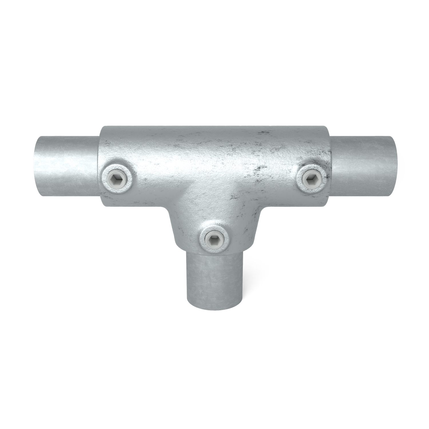 Rohrverbinder T-Stück lang ±11º 48,3 mm - Vorderansicht mit Rohren (Rohr-verbinder.de)