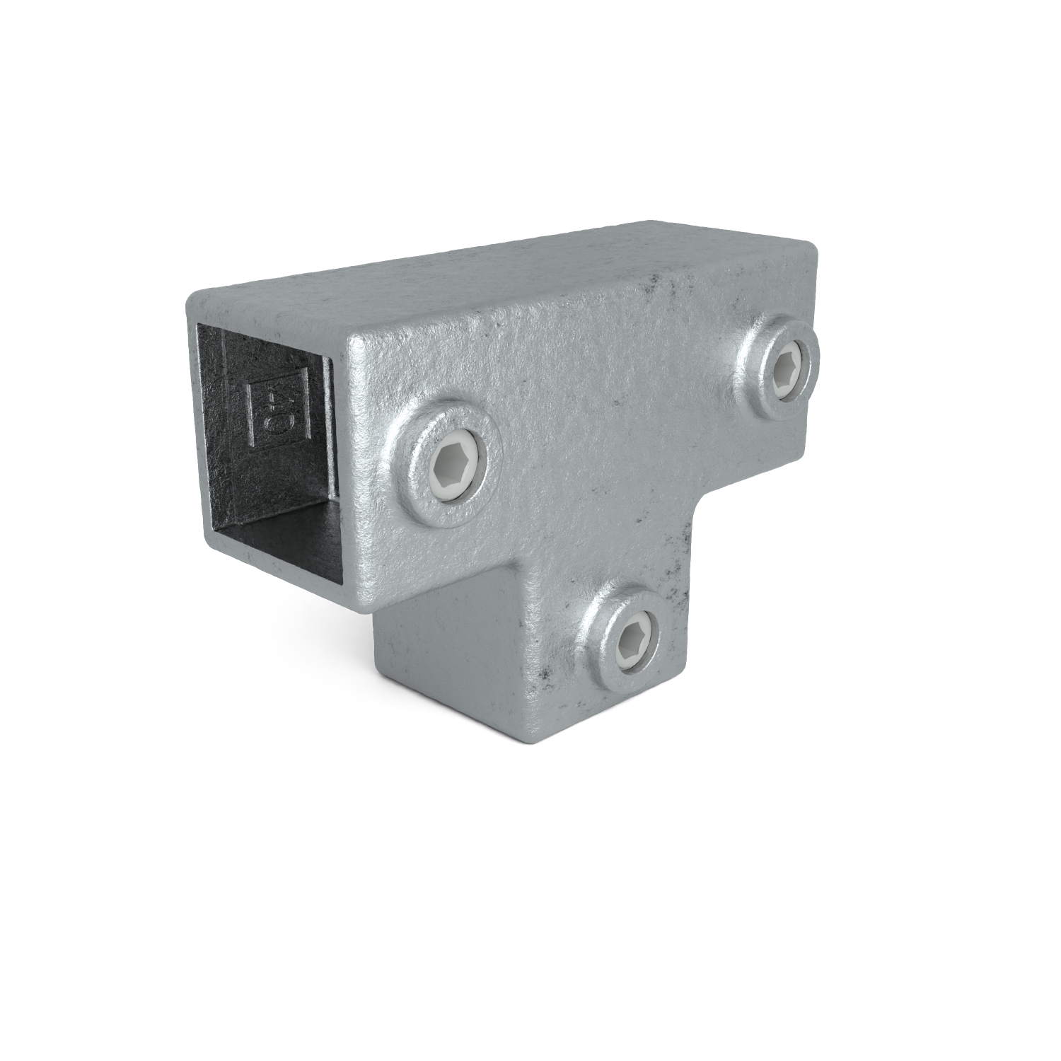Rohrverbinder T-Stück lang 40 mm quadratisch - Schrägansicht Rohrverbinder (Rohr-verbinder.de)