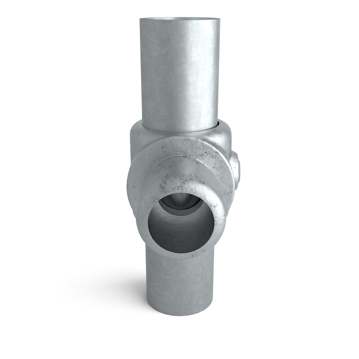 Rohrverbinder T-Stück innenseitig drehbar 33,7 mm - Seitenansicht mit Rohren (Rohr-verbinder.de)