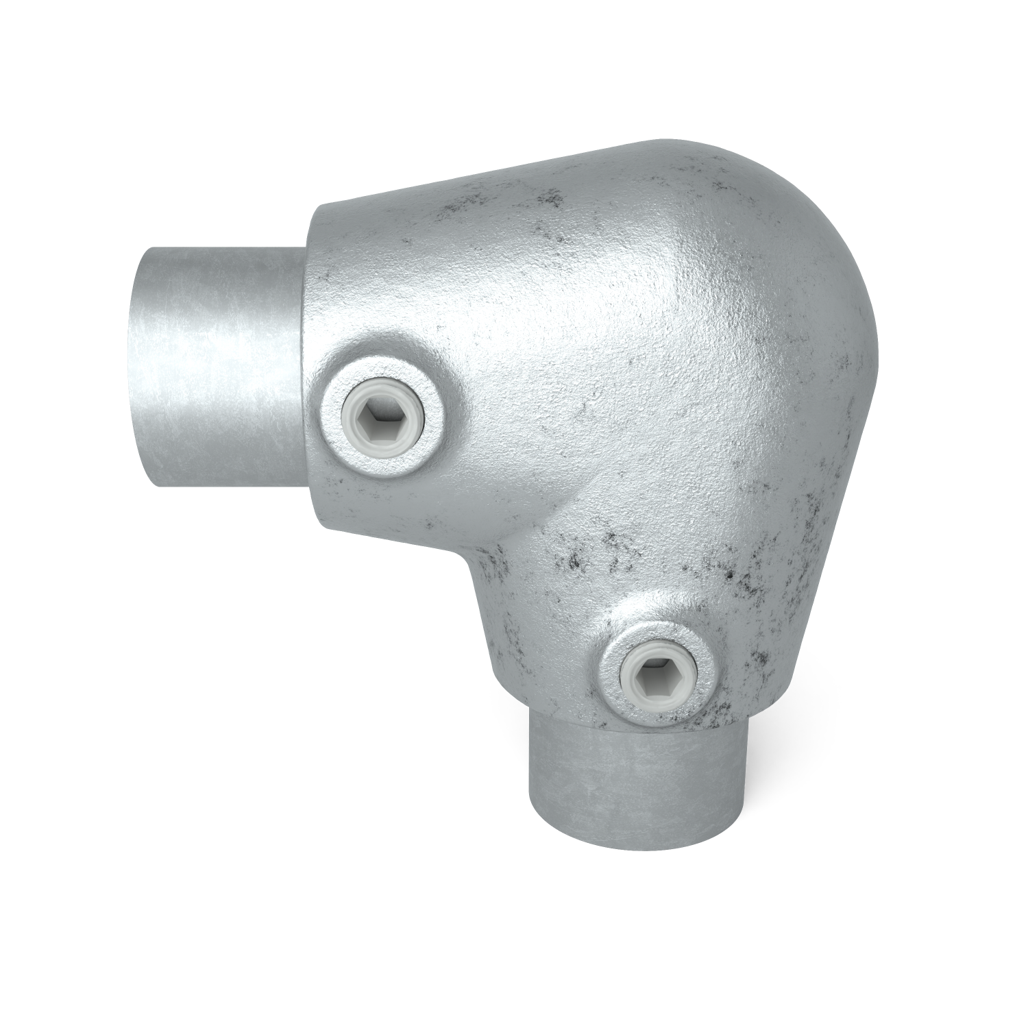 Rohrverbinder Bogen 90º ±11º 33,7 mm - Vorderansicht mit Rohren (Rohr-verbinder.de)