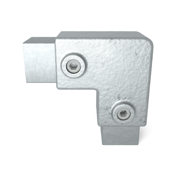 Rohrverbinder Bogen 90º 40 mm quadratisch - Vorderansicht mit Rohren (Rohr-verbinder.de)