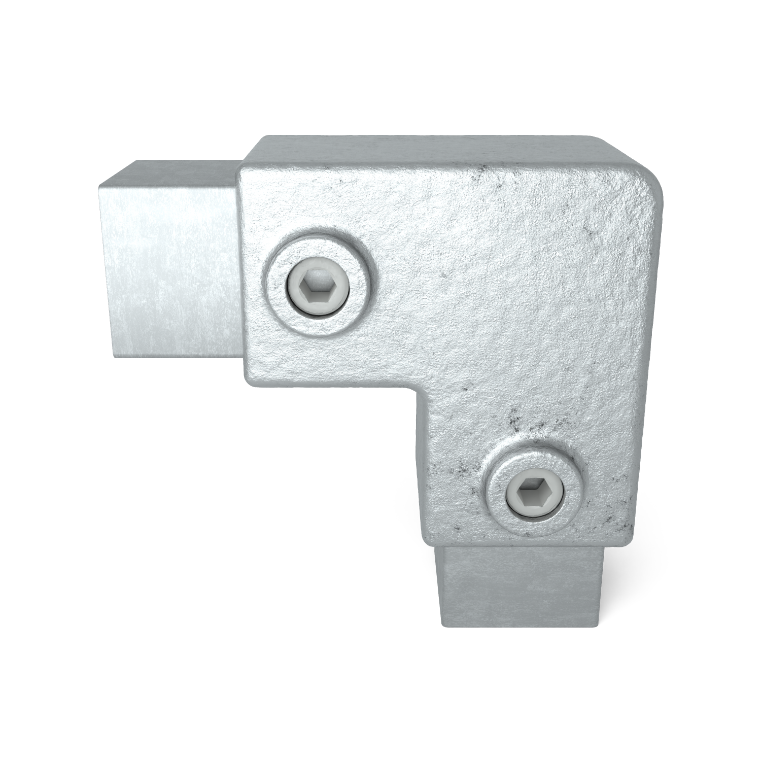 Rohrverbinder Bogen 90º 40 mm quadratisch - Vorderansicht mit Rohren (Rohr-verbinder.de)