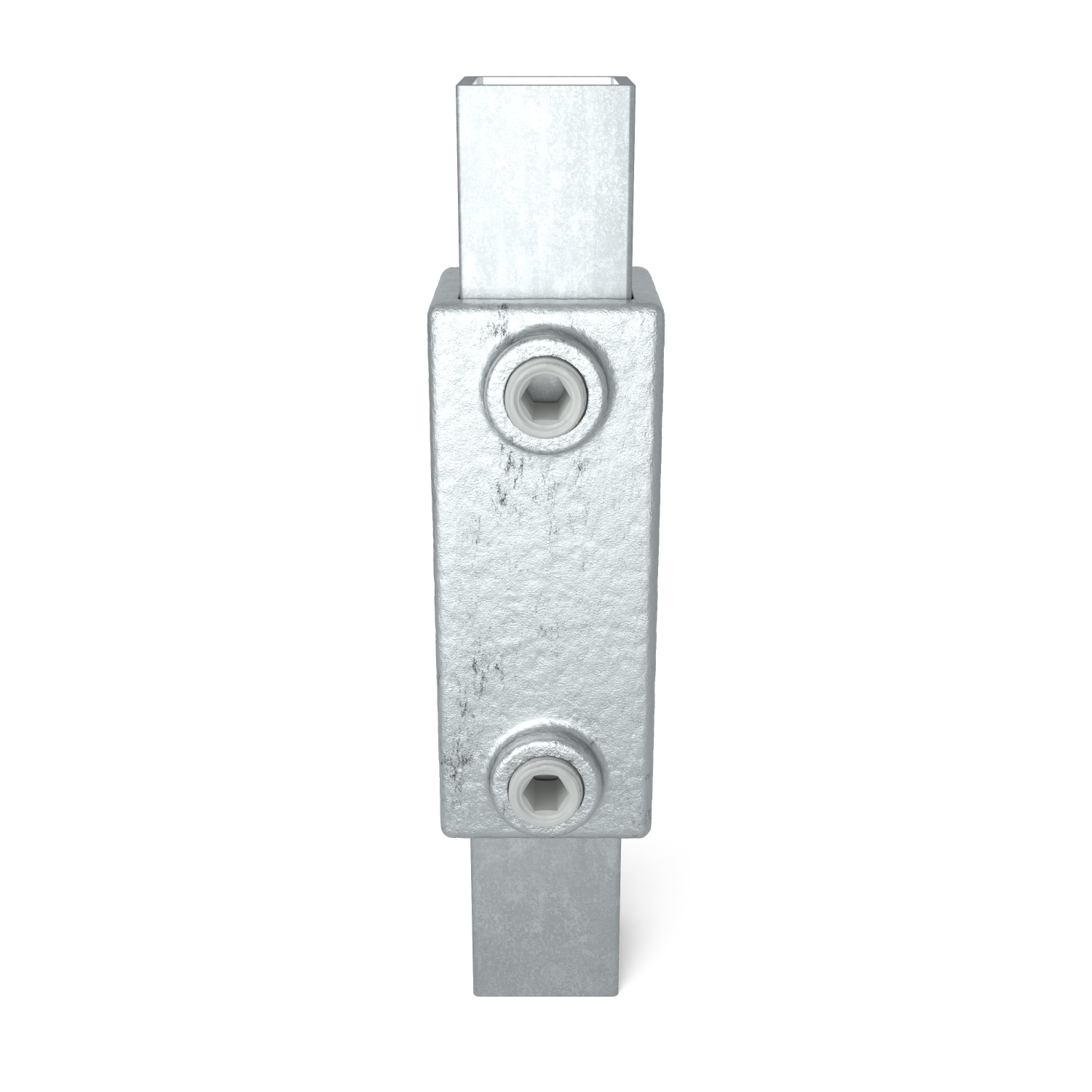 Rohrverbinder Verlängerungsstück 25 mm quadratisch - Vorderansicht mit Rohren (Rohr-verbinder.de)