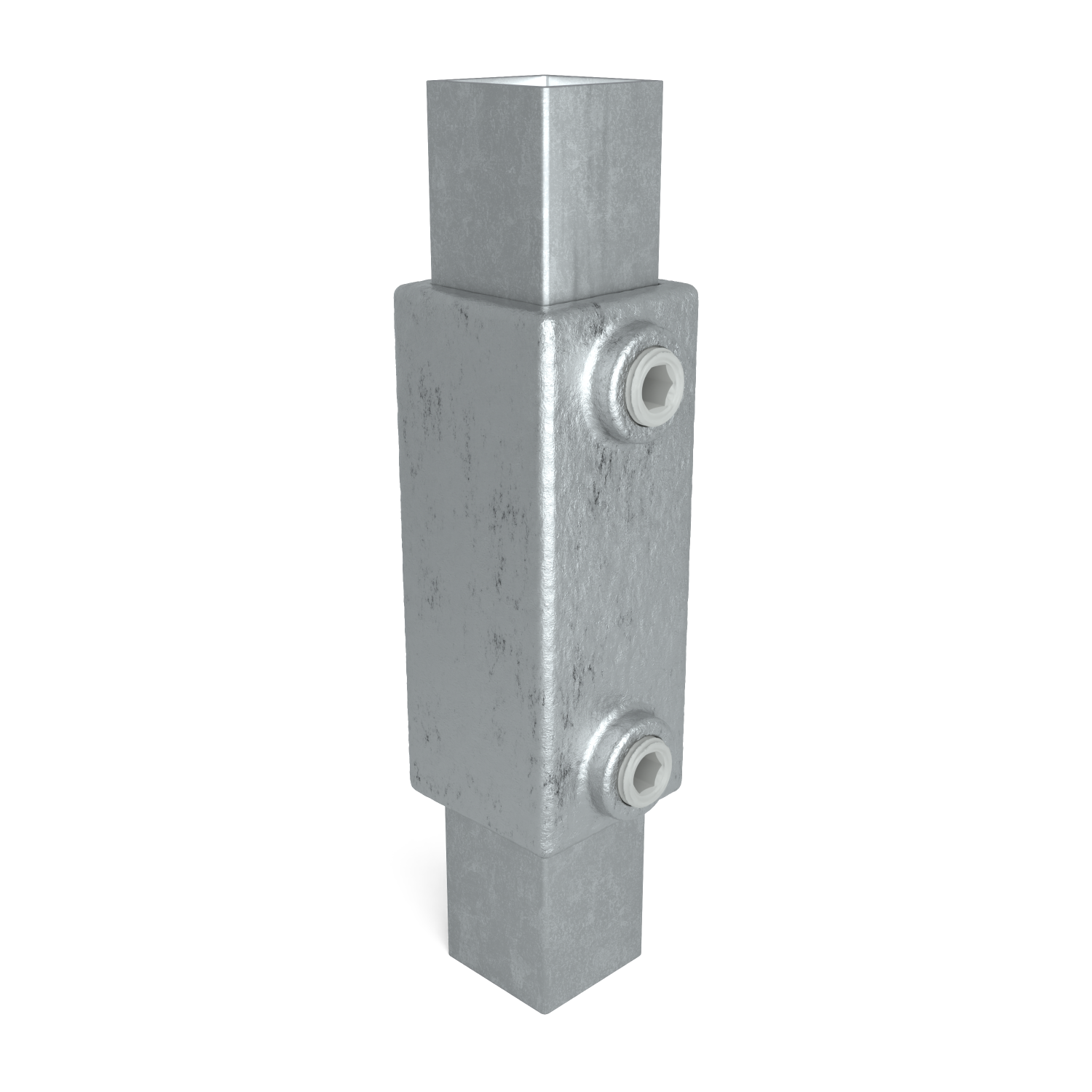 Rohrverbinder Verlängerungsstück 25 mm quadratisch - Schrägansicht mit Rohren (Rohr-verbinder.de)