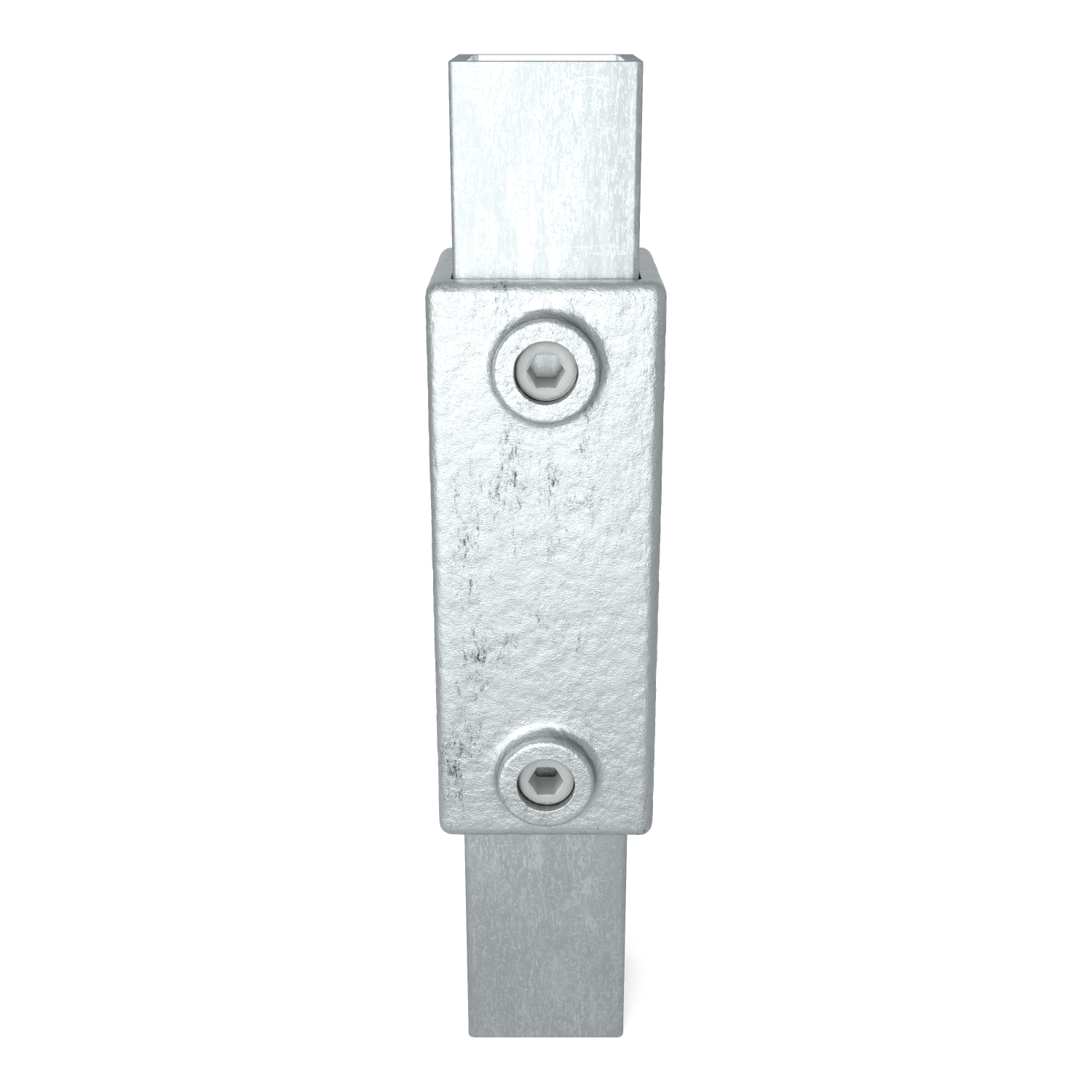 Rohrverbinder Verlängerungsstück 40 mm quadratisch - Vorderansicht mit Rohren (Rohr-verbinder.de)