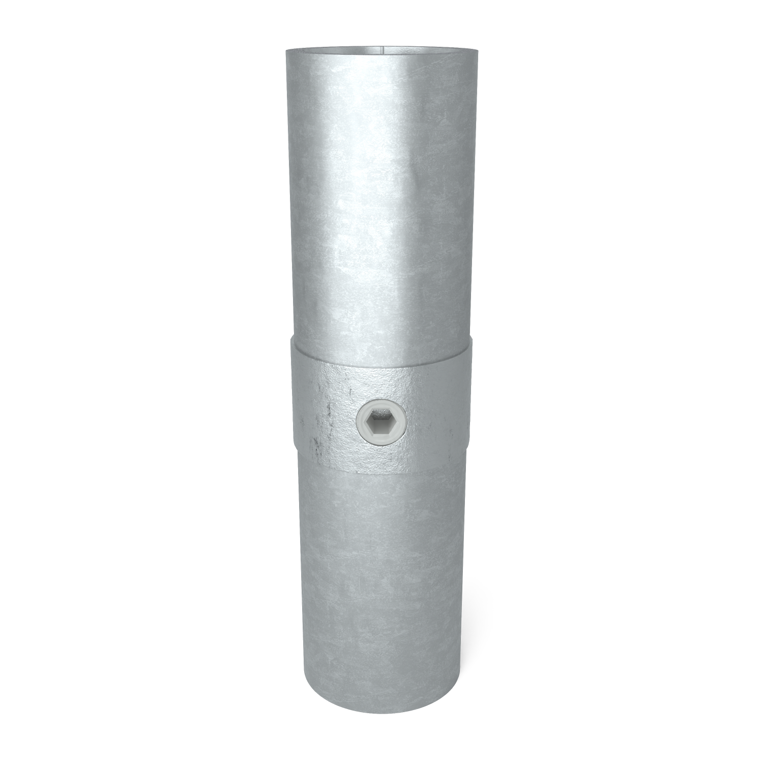 Rohrverbinder Verbindungsstück innen 26,9 mm - Vorderansicht mit Rohren (Rohr-verbinder.de)