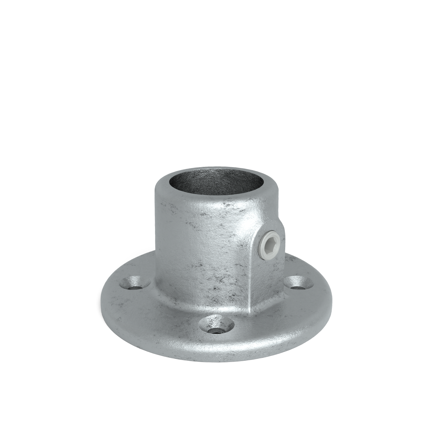 Rohrverbinder Fußplatte rund 21,3 mm - Schrägansicht Rohrverbinder (Rohr-verbinder.de)