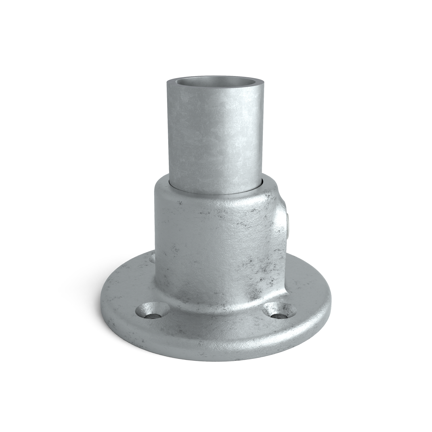 Rohrverbinder Fußplatte rund 33,7 mm - Seitenansicht mit Rohren (Rohr-verbinder.de)