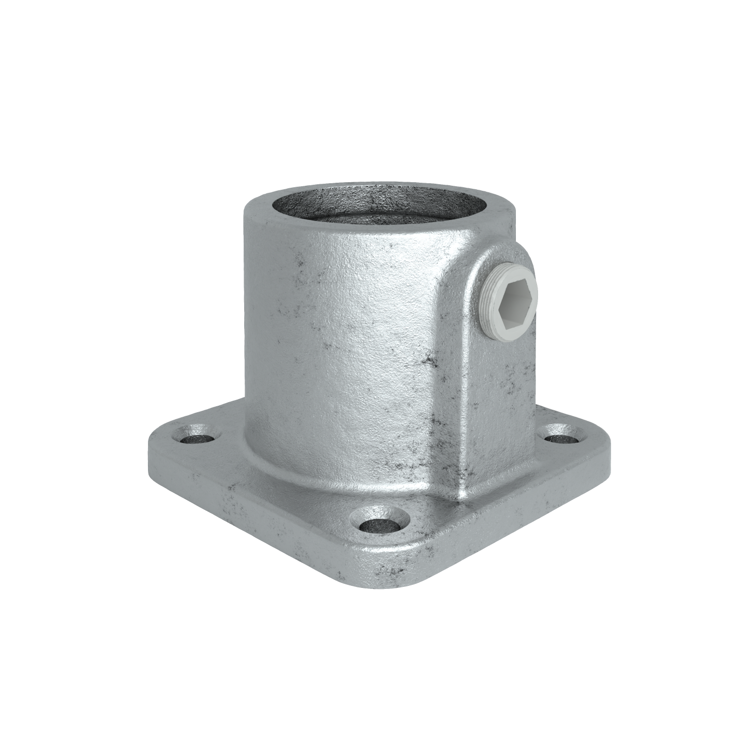 Rohrverbinder Fußplatte quadratisch 33,7 mm - Schrägansicht Rohrverbinder (Rohr-verbinder.de)
