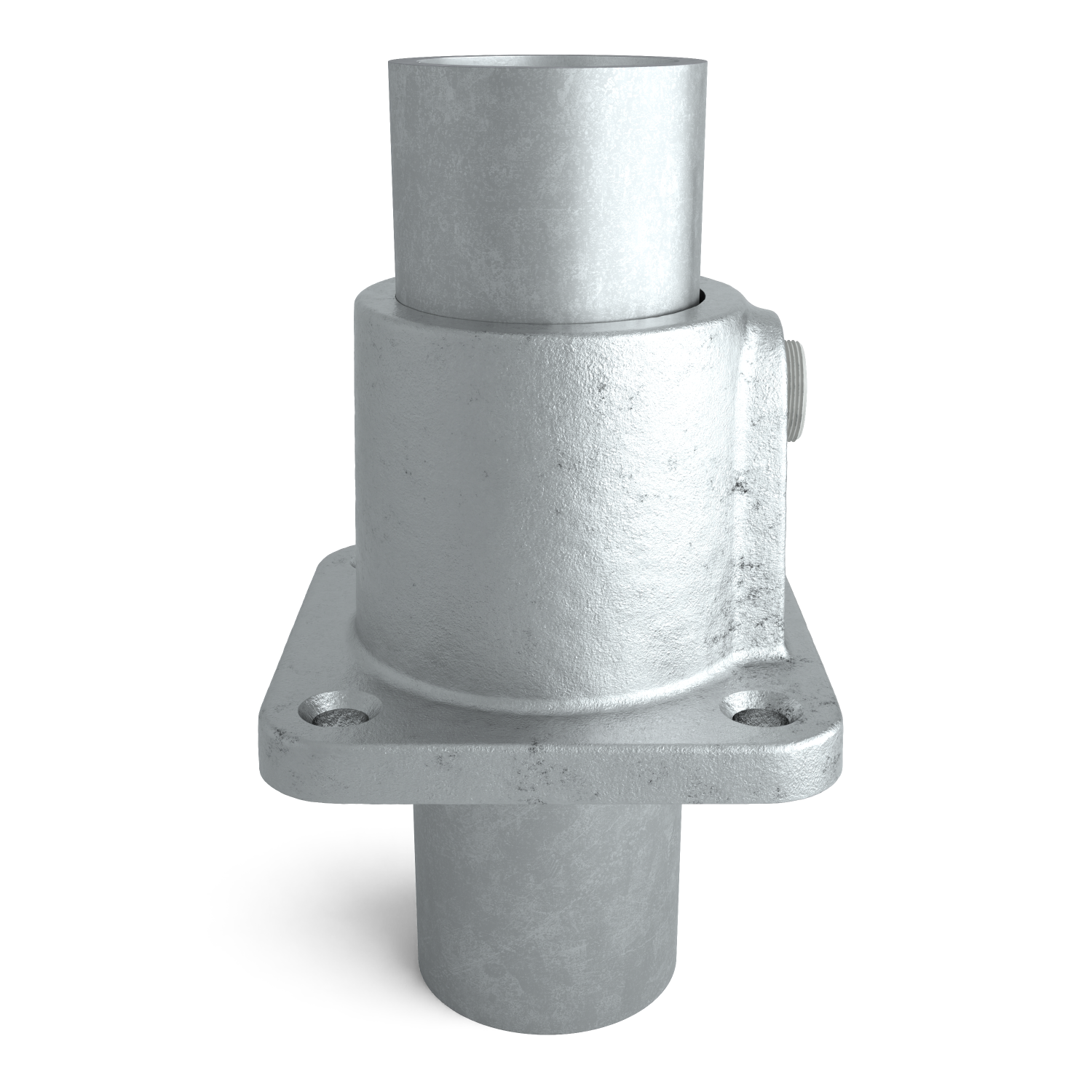 Rohrverbinder Fußplatte quadratisch 21,3 mm - Seitenansicht mit Rohren (Rohr-verbinder.de)