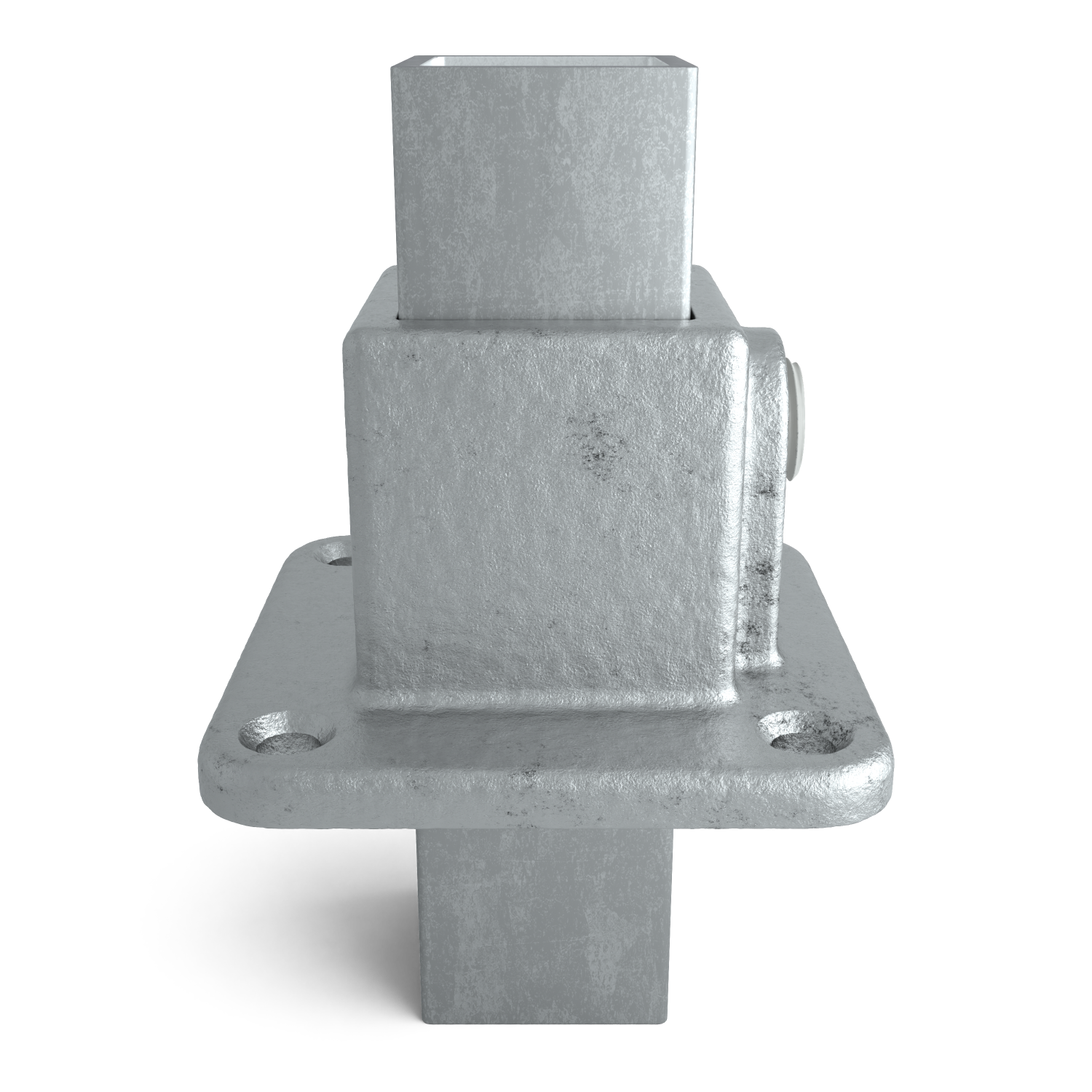 Rohrverbinder Fußplatte quadratisch 25 mm quadratisch - Seitenansicht mit Rohren (Rohr-verbinder.de)