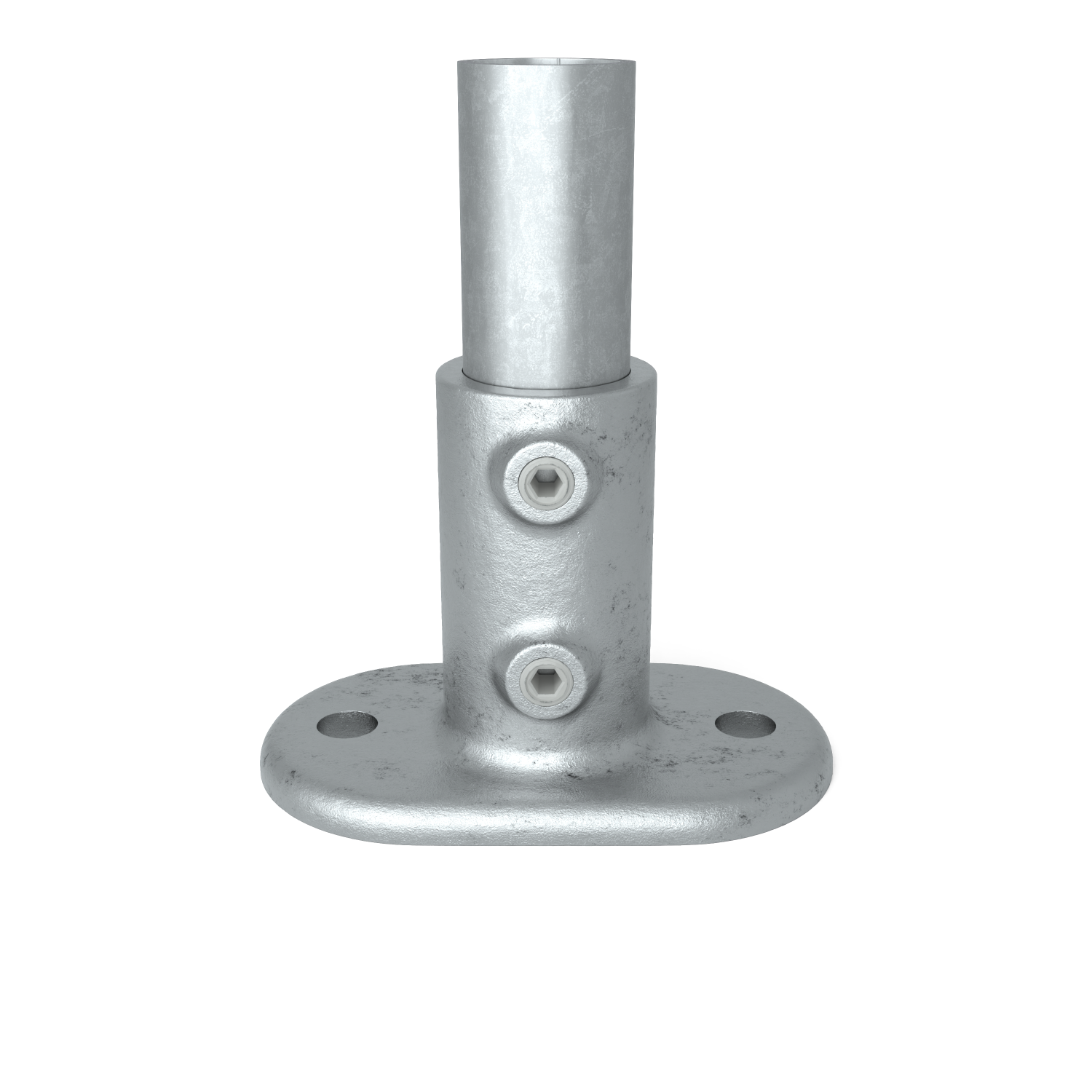 Rohrverbinder Fußplatte oval 60,3 mm - Vorderansicht mit Rohren (Rohr-verbinder.de)