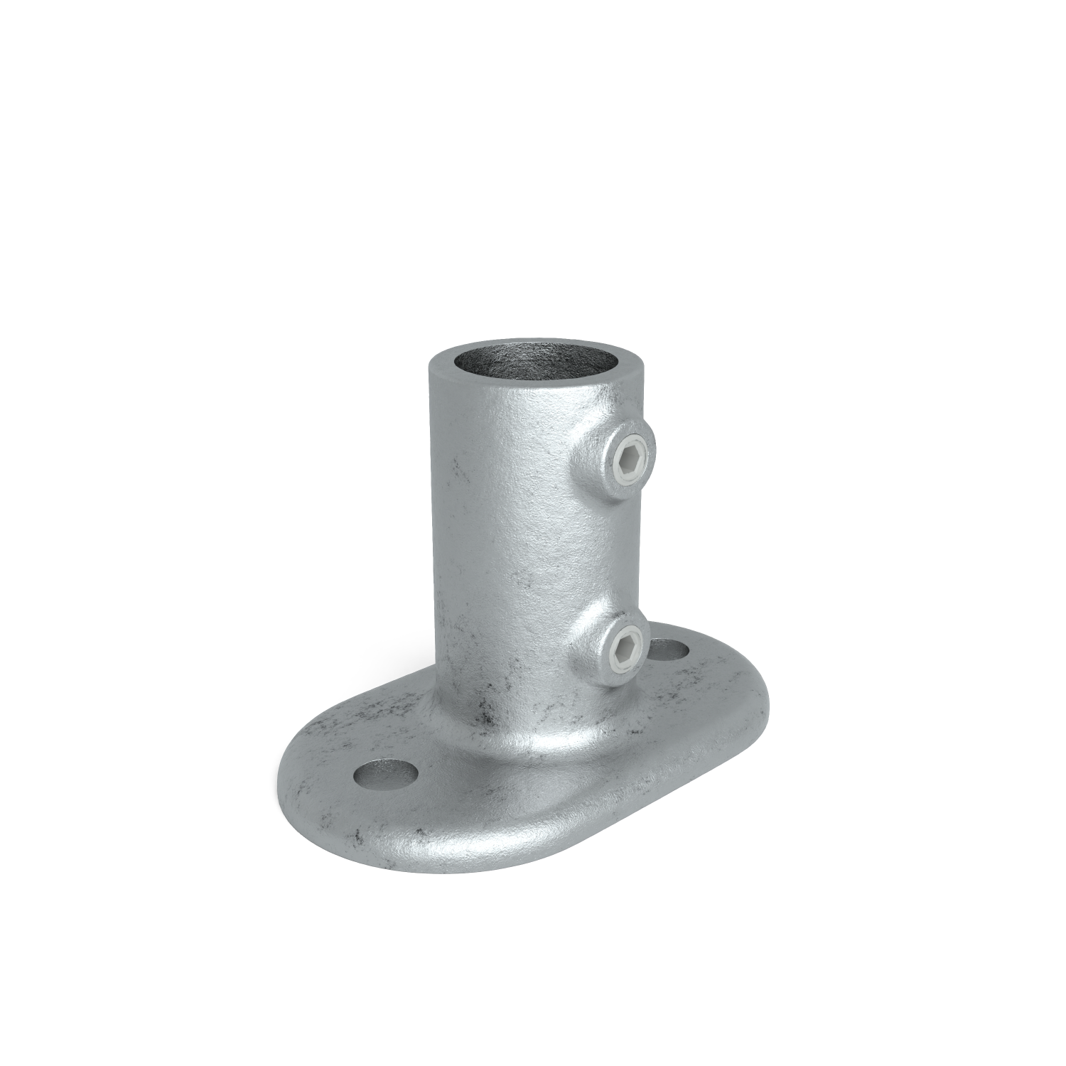 Rohrverbinder Fußplatte oval 26,9 mm - Schrägansicht Rohrverbinder (Rohr-verbinder.de)