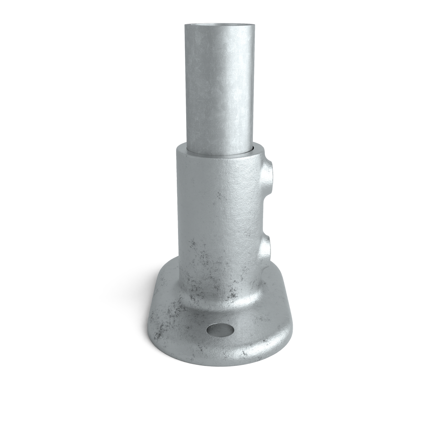 Rohrverbinder Fußplatte oval 42,4 mm - Seitenansicht mit Rohren (Rohr-verbinder.de)