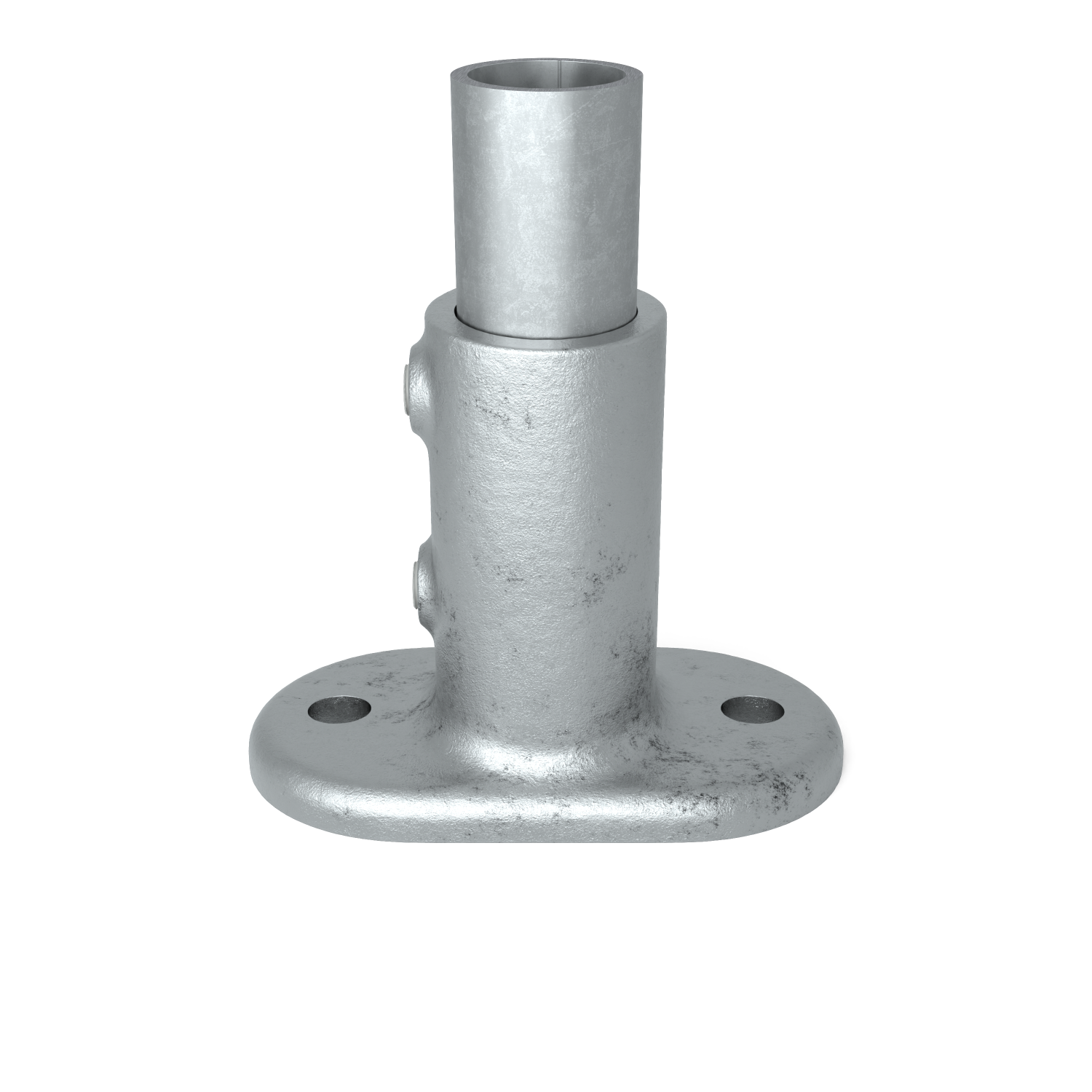 Rohrverbinder Fußplatte oval ±11º 48,3 mm - Seitenansicht mit Rohren (Rohr-verbinder.de)